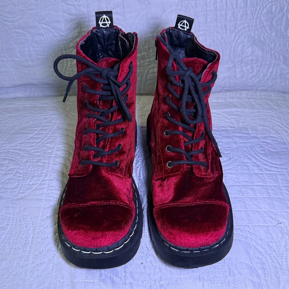 T.U.K Shoes - Anarchic By T.U.K. Burgundy Velvet Boots